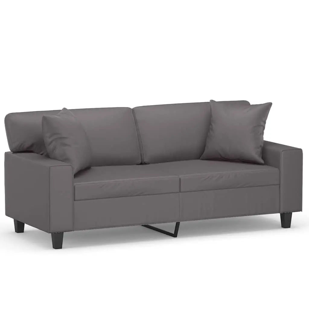 Canapé 2 places avec oreillers décoratifs gris 140cm similicuir - XIOS