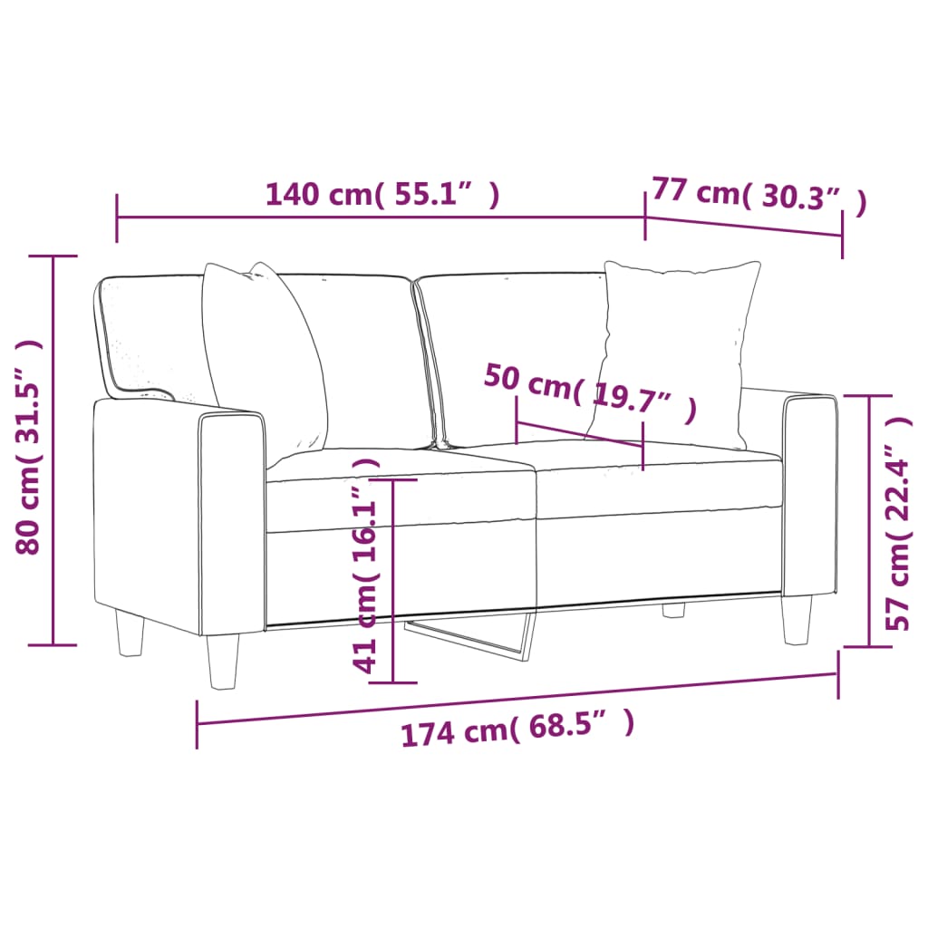 Canapé 2 places avec oreillers décoratifs gris 140cm similicuir - XIOS