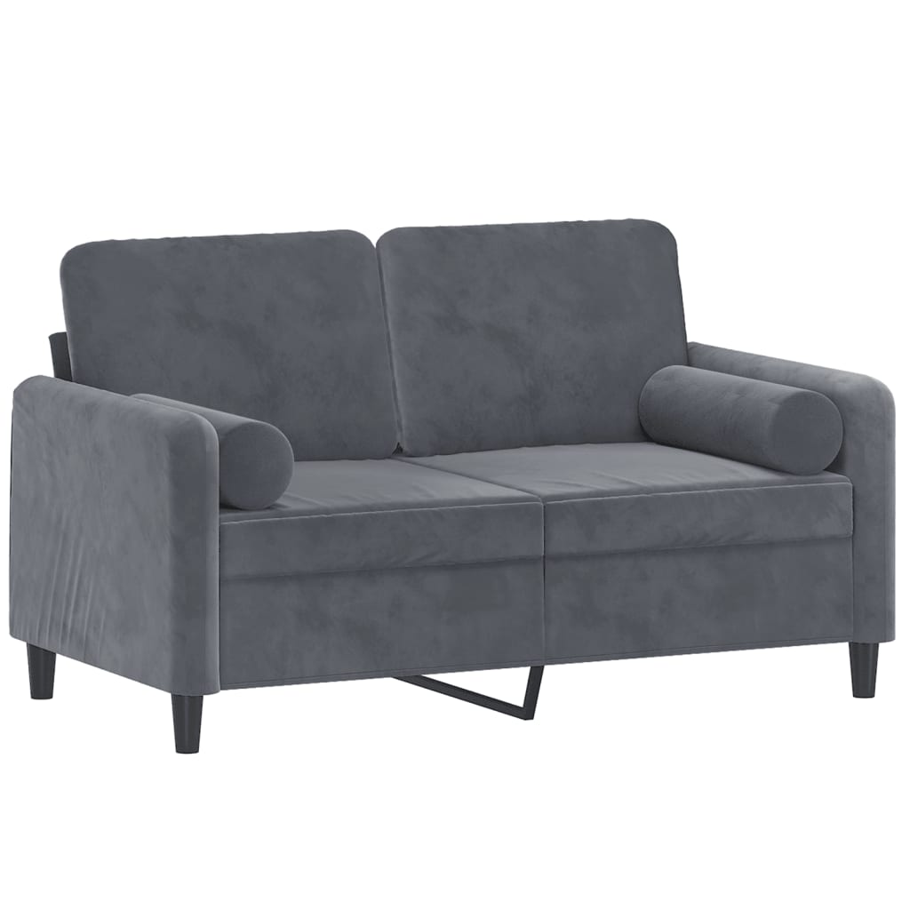 Canapé 2 places avec oreillers gris foncé 120 cm velours - XIOS