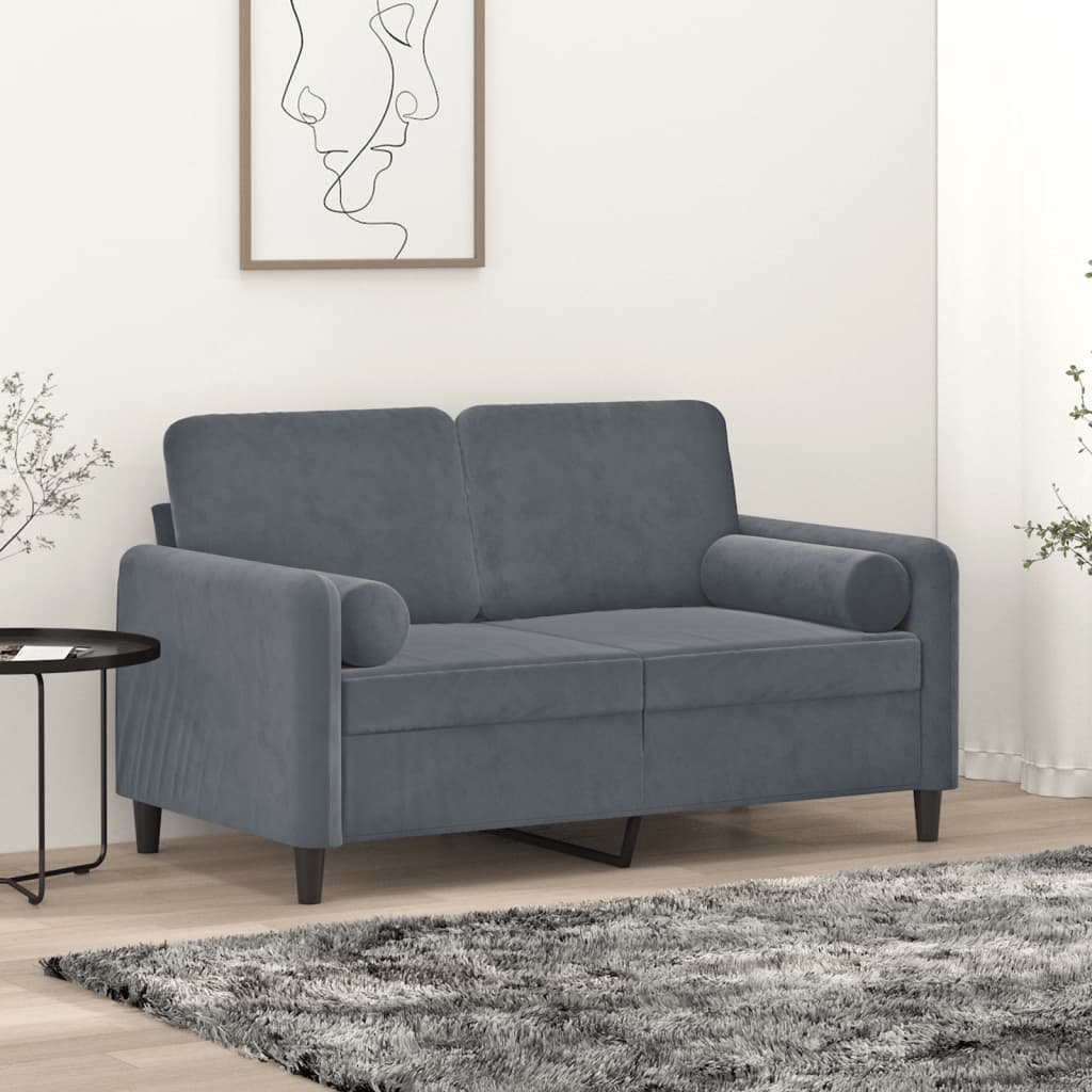 Canapé 2 places avec oreillers gris foncé 120 cm velours - XIOS