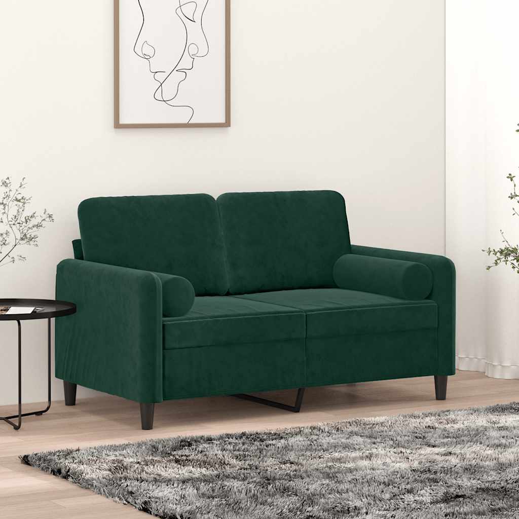 Canapé 2 places avec oreillers vert foncé 120 cm velours - XIOS