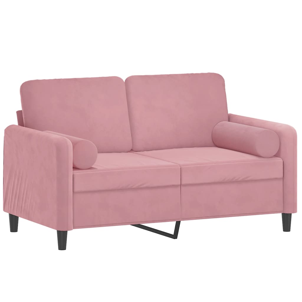 Canapé 2 places avec oreillers décoratifs rose 120 cm velours - XIOS