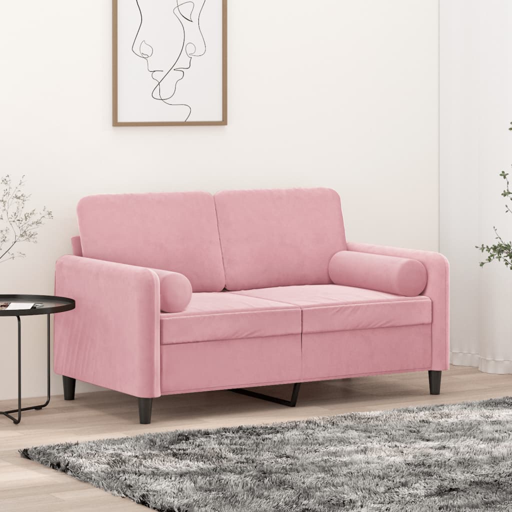 Canapé 2 places avec oreillers décoratifs rose 120 cm velours - XIOS
