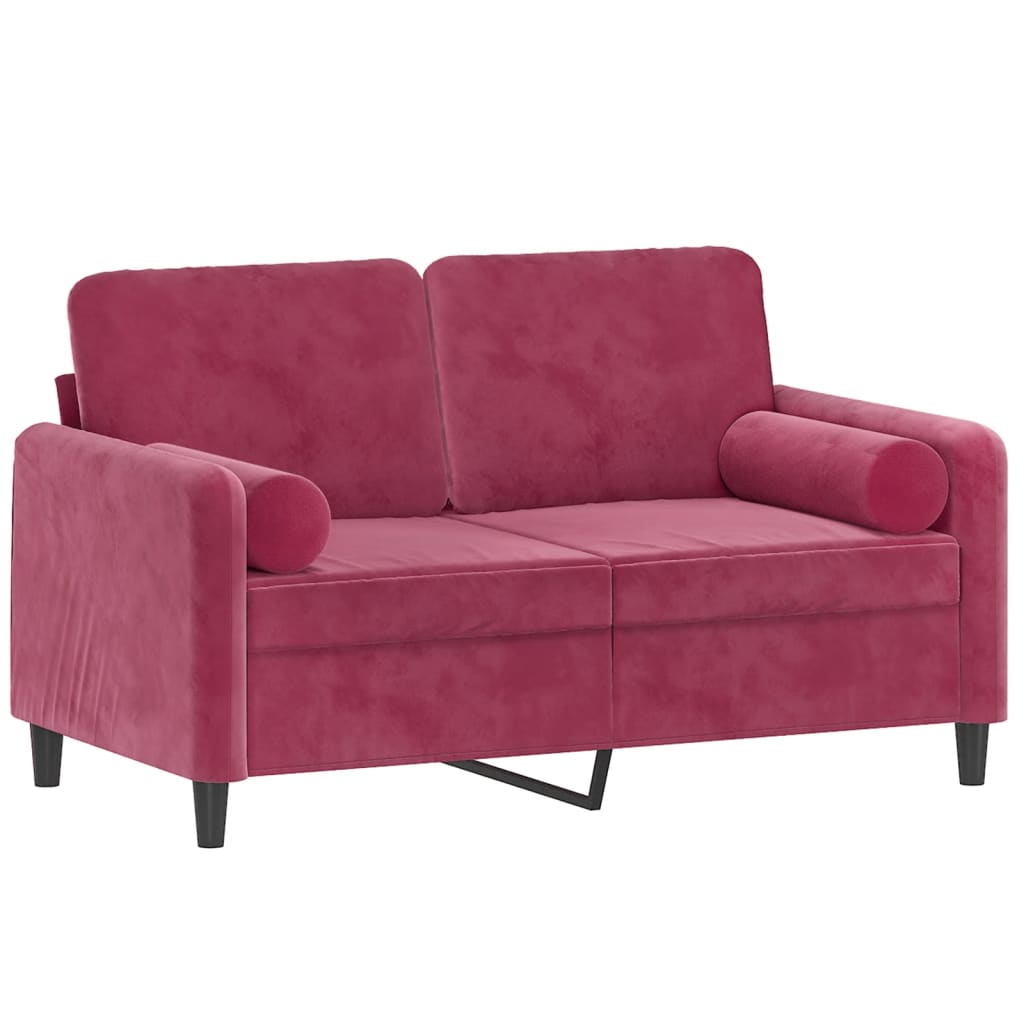 Canapé 2 places avec oreillers bordeaux 120 cm velours - XIOS