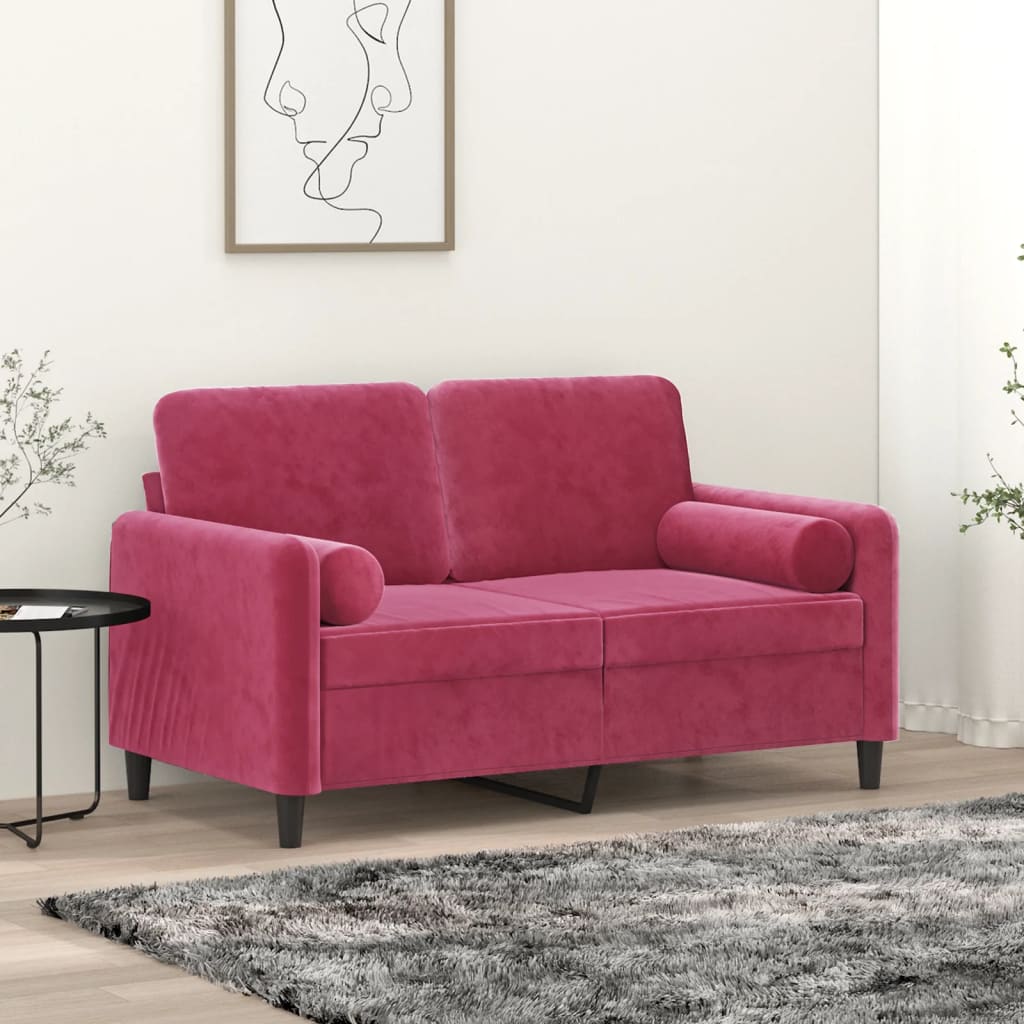 Canapé 2 places avec oreillers bordeaux 120 cm velours - XIOS
