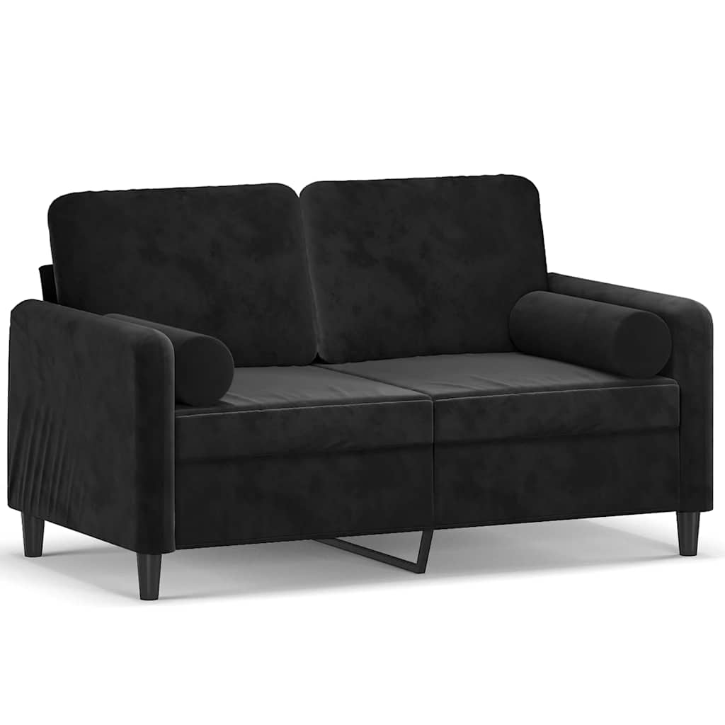 Canapé 2 places avec oreillers décoratifs noir 120 cm velours - XIOS