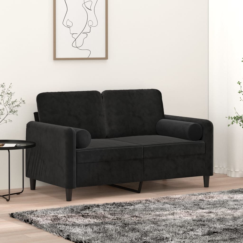 Canapé 2 places avec oreillers décoratifs noir 120 cm velours - XIOS