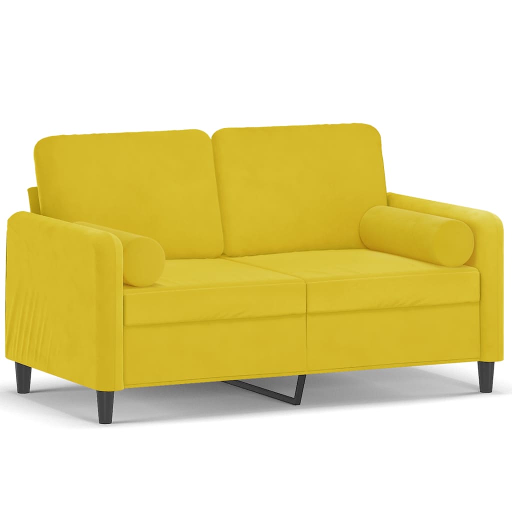 Canapé 2 places avec oreillers décoratifs jaune 120 cm velours - XIOS