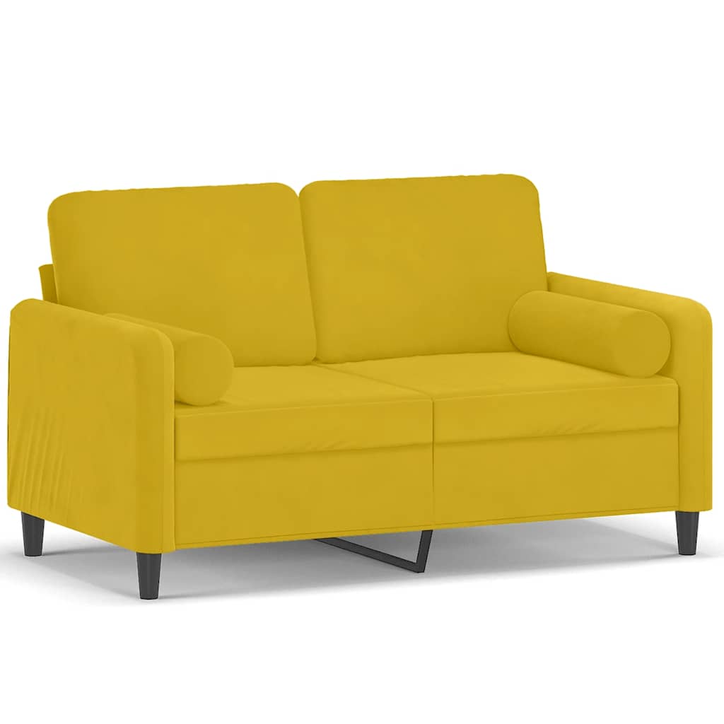 Canapé 2 places avec oreillers décoratifs jaune 120 cm velours - XIOS