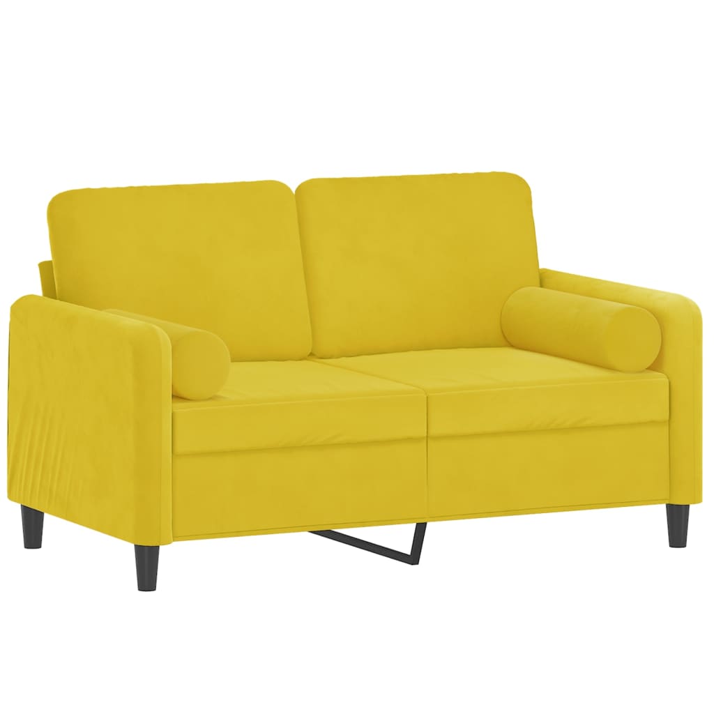 Canapé 2 places avec oreillers décoratifs jaune 120 cm velours - XIOS