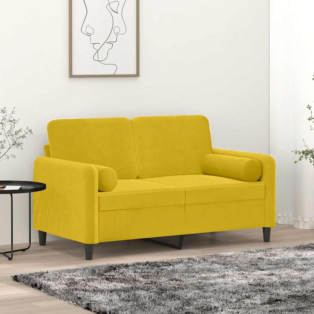 Canapé 2 places avec oreillers décoratifs jaune 120 cm velours - XIOS