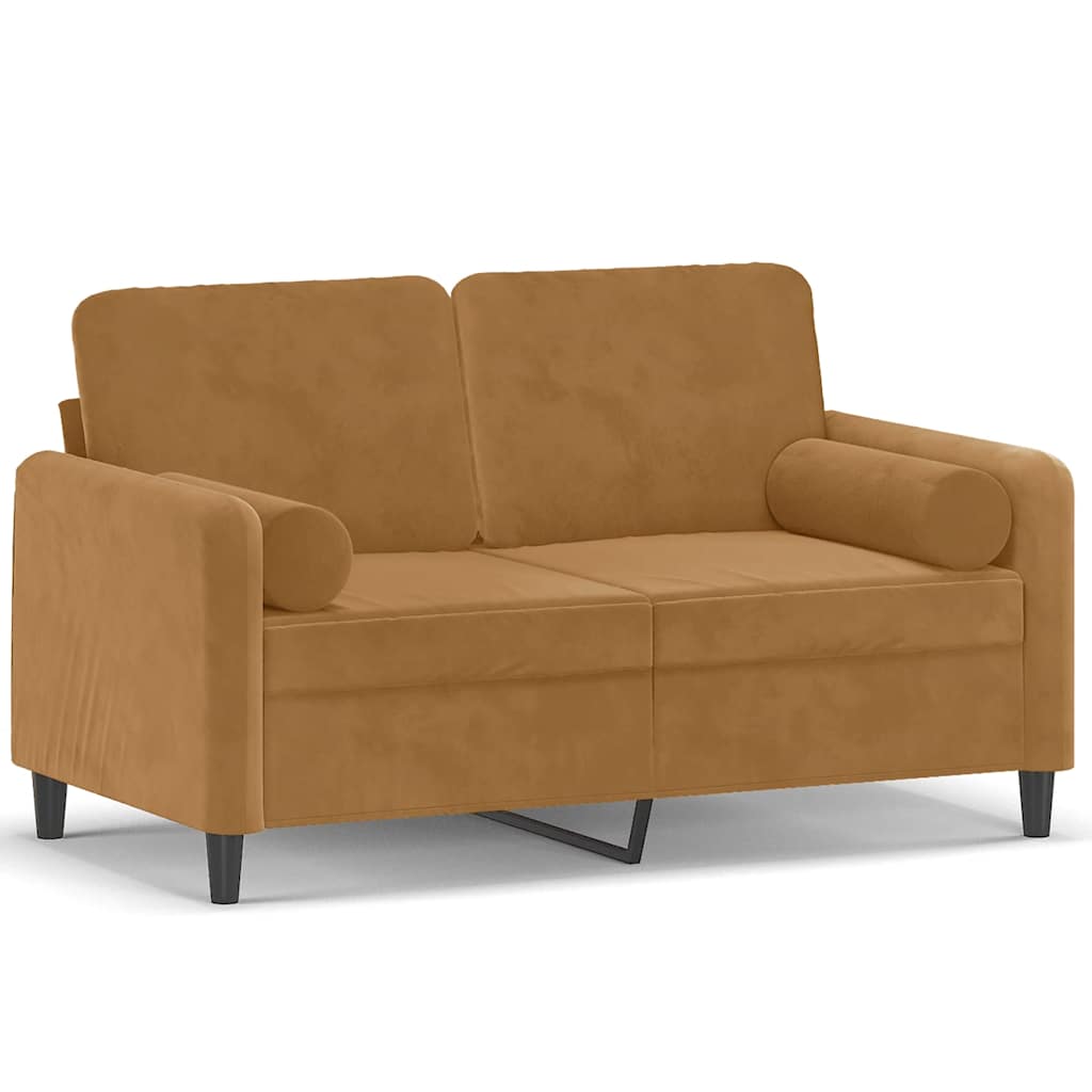 Canapé 2 places avec oreillers décoratifs brun 120 cm velours - XIOS