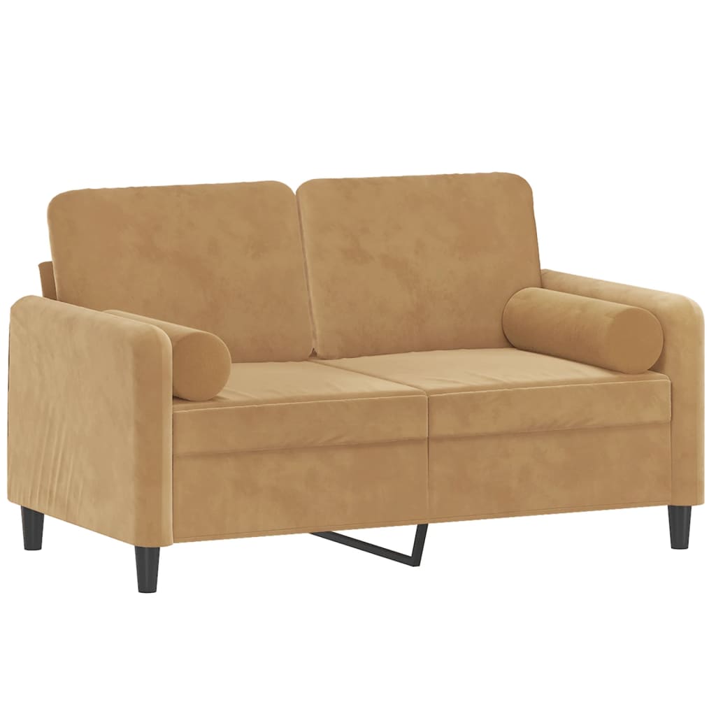 Canapé 2 places avec oreillers décoratifs brun 120 cm velours - XIOS