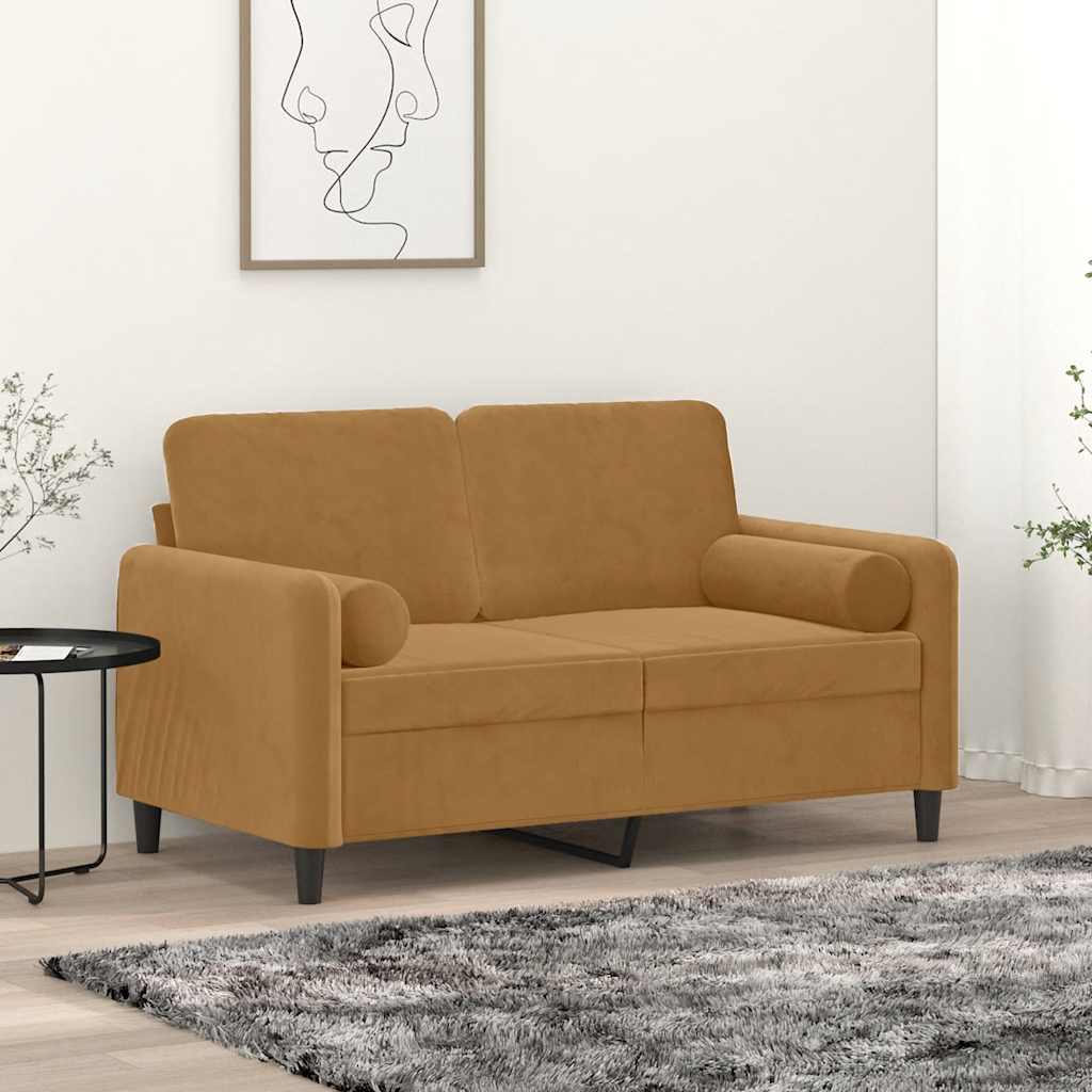 Canapé 2 places avec oreillers décoratifs brun 120 cm velours - XIOS