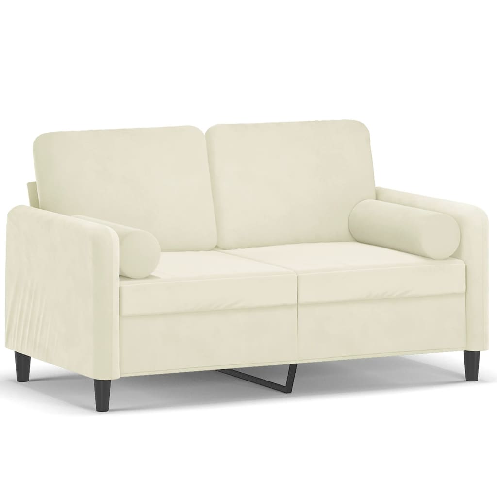 Canapé 2 places avec oreillers décoratifs crème 120 cm velours - XIOS
