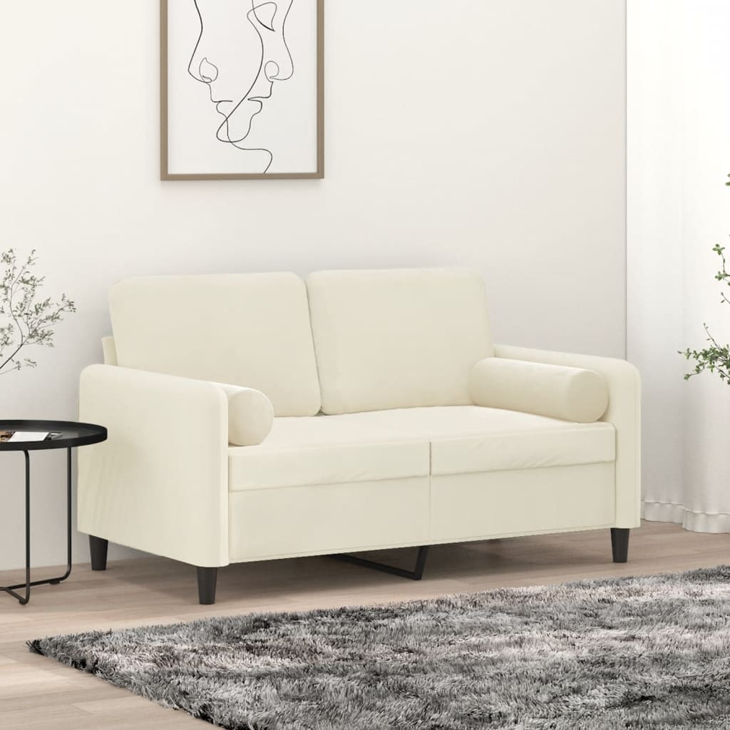 Canapé 2 places avec oreillers décoratifs crème 120 cm velours - XIOS