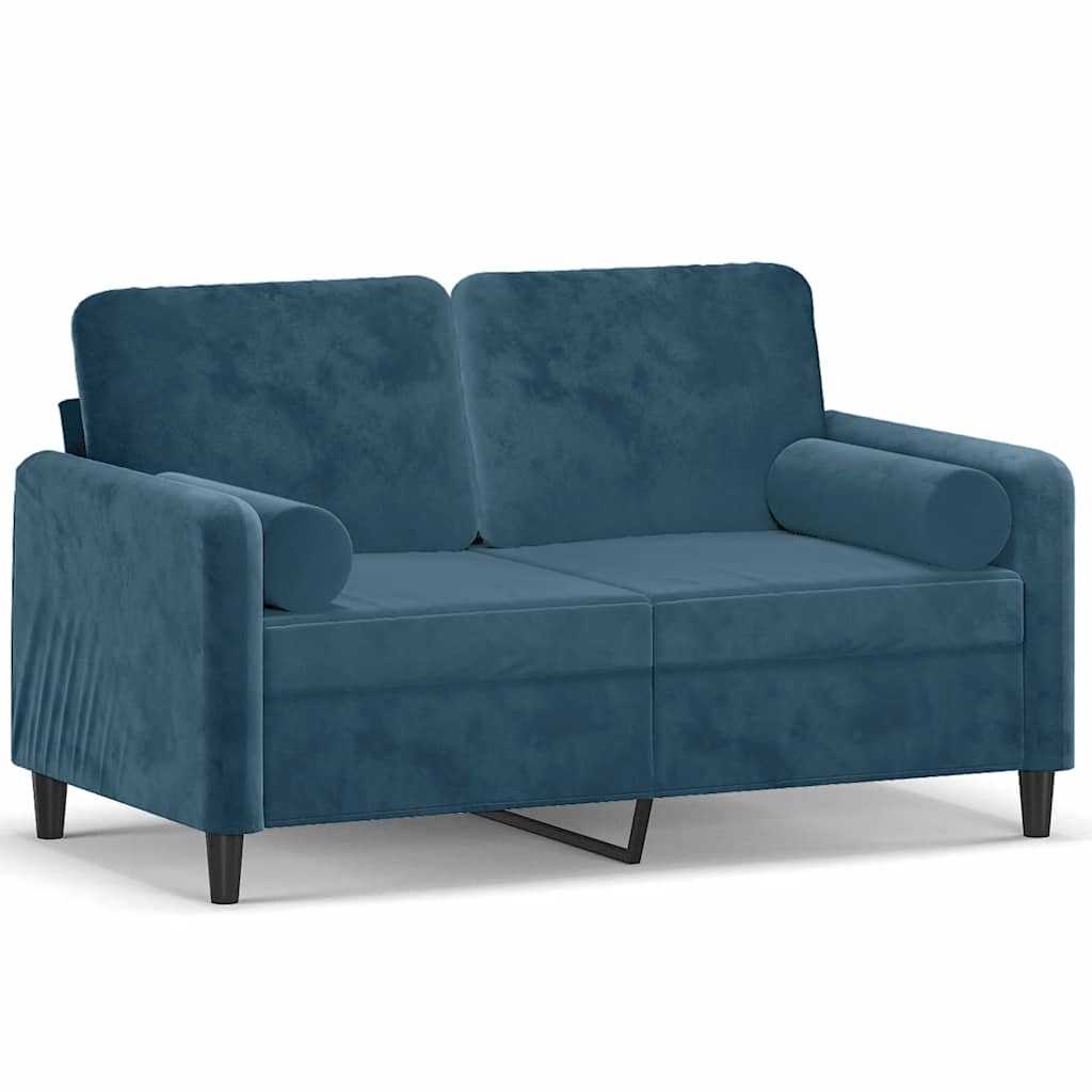 Canapé 2 places avec oreillers décoratifs bleu 120 cm velours - XIOS