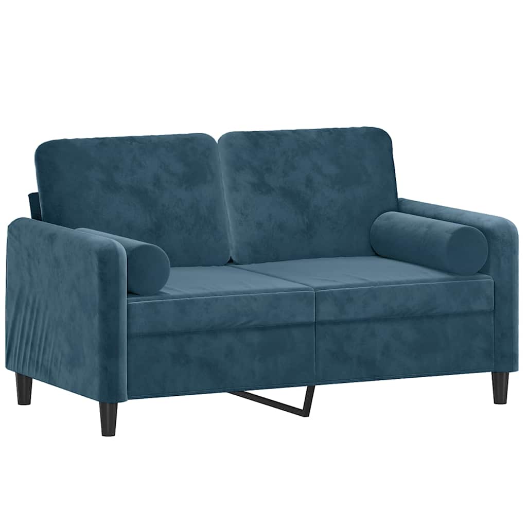Canapé 2 places avec oreillers décoratifs bleu 120 cm velours - XIOS