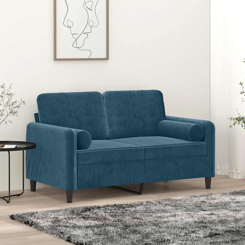 Canapé 2 places avec oreillers décoratifs bleu 120 cm velours - XIOS