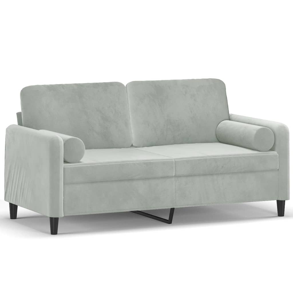 Canapé 2 places avec oreillers gris clair 140 cm velours - XIOS
