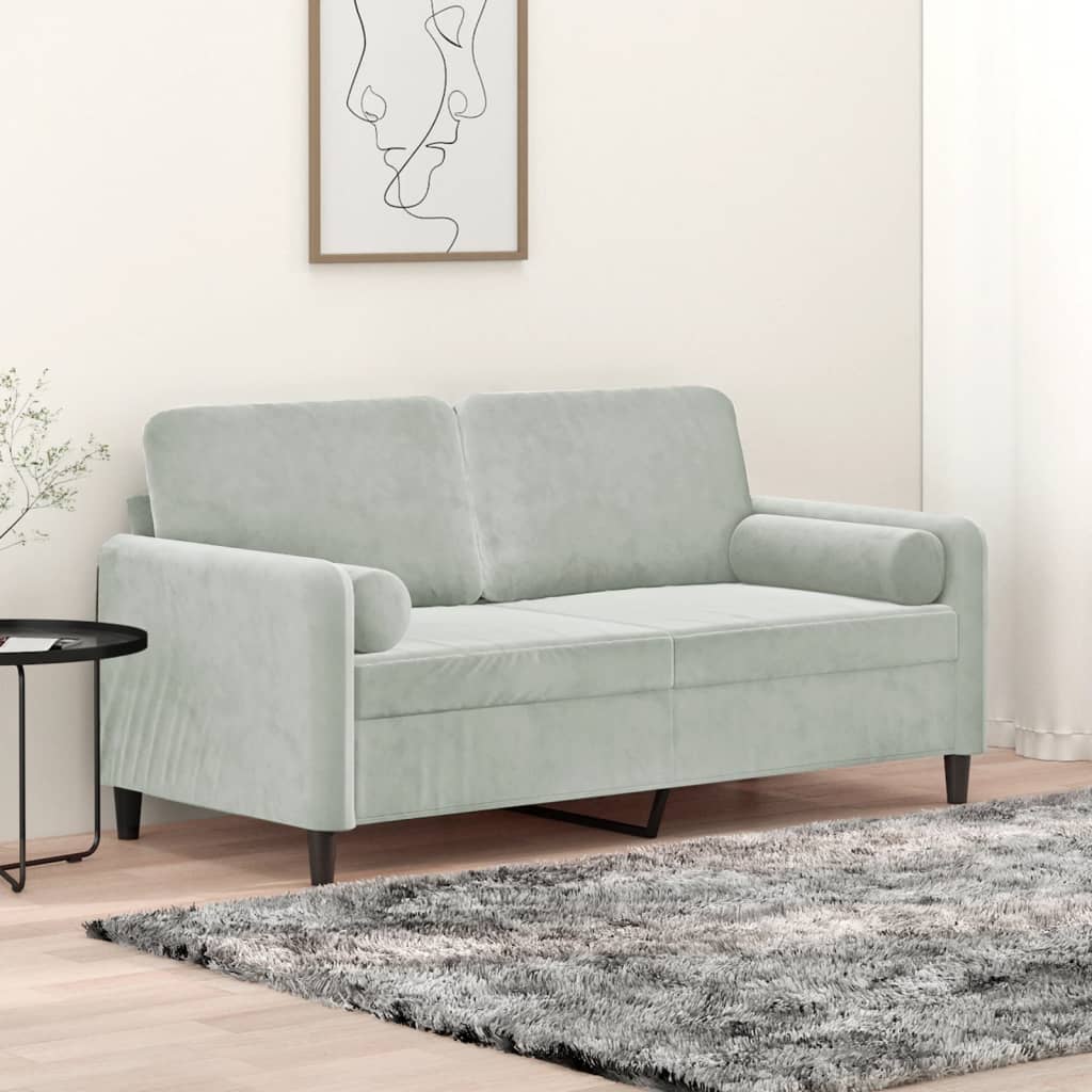 Canapé 2 places avec oreillers gris clair 140 cm velours - XIOS