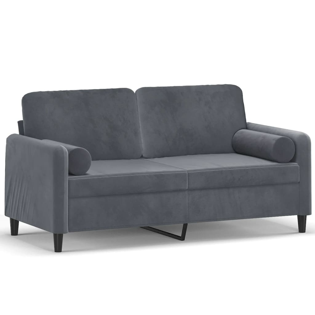 Canapé 2 places avec oreillers gris foncé 140 cm velours - XIOS