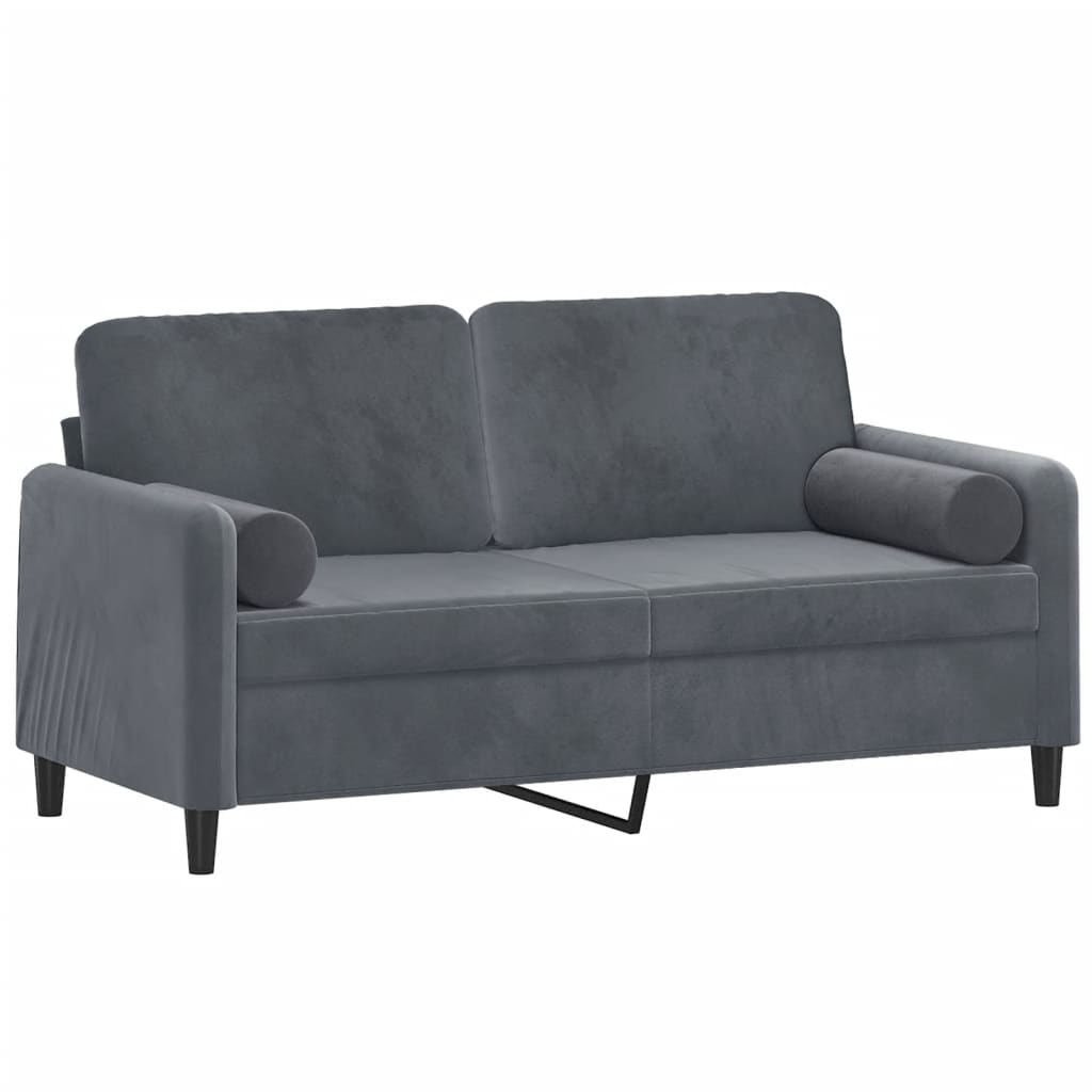 Canapé 2 places avec oreillers gris foncé 140 cm velours - XIOS