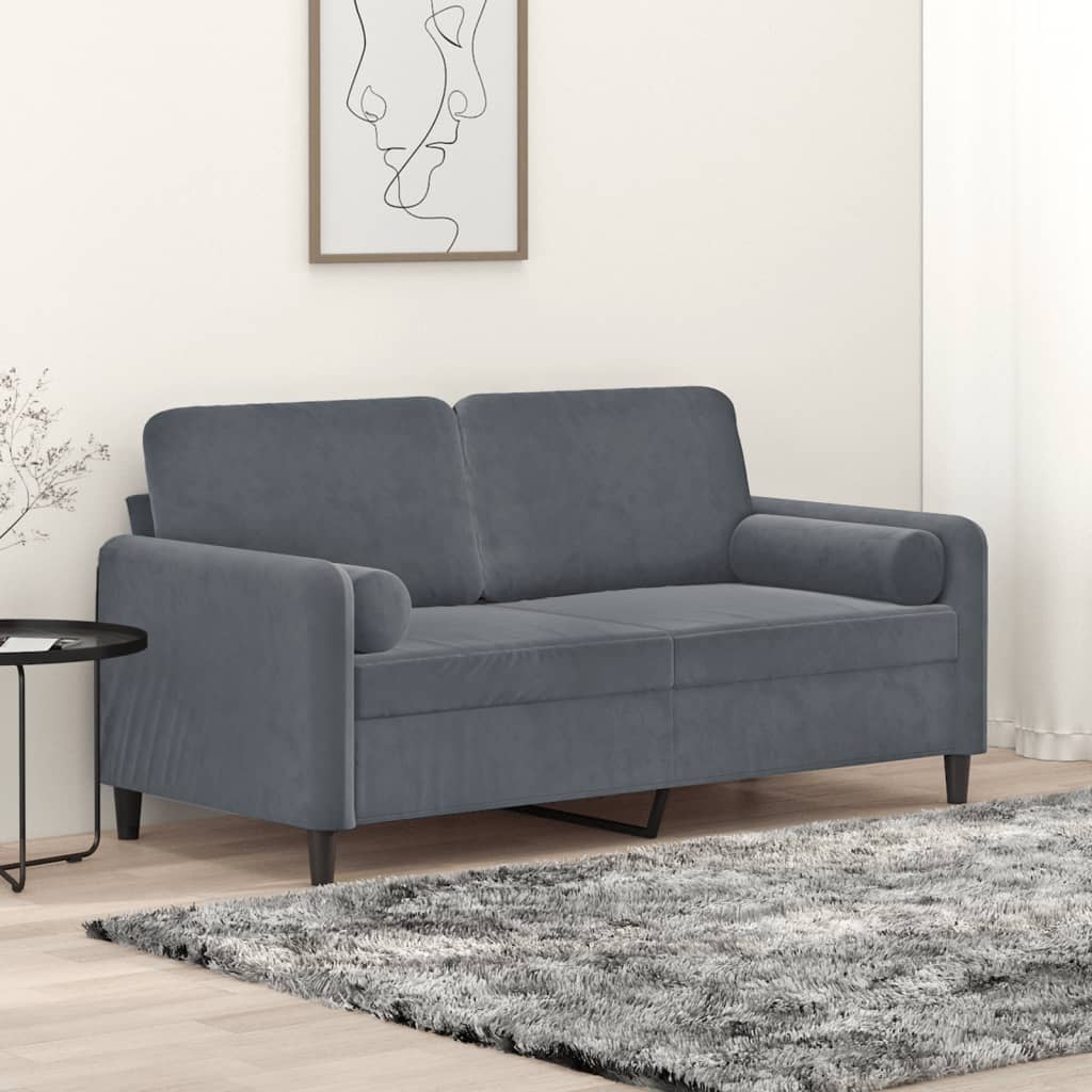 Canapé 2 places avec oreillers gris foncé 140 cm velours - XIOS