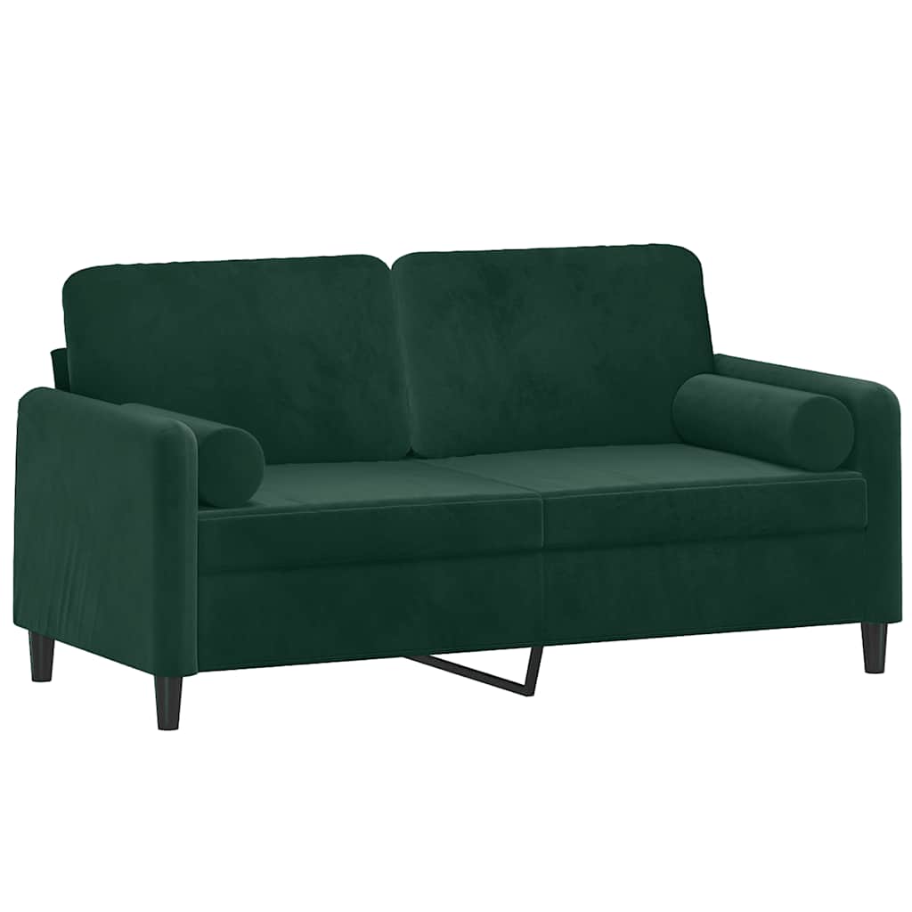 Canapé 2 places avec oreillers vert foncé 140 cm velours