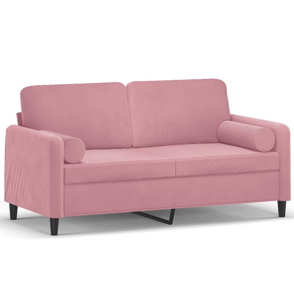 Canapé 2 places avec oreillers décoratifs rose 140 cm velours - XIOS