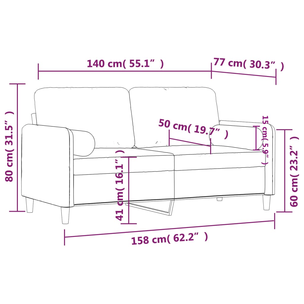 Canapé 2 places avec oreillers bordeaux 140 cm velours - XIOS