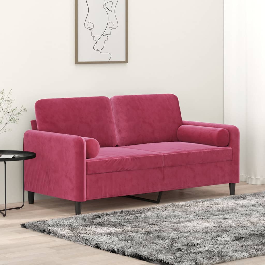 Canapé 2 places avec oreillers bordeaux 140 cm velours - XIOS