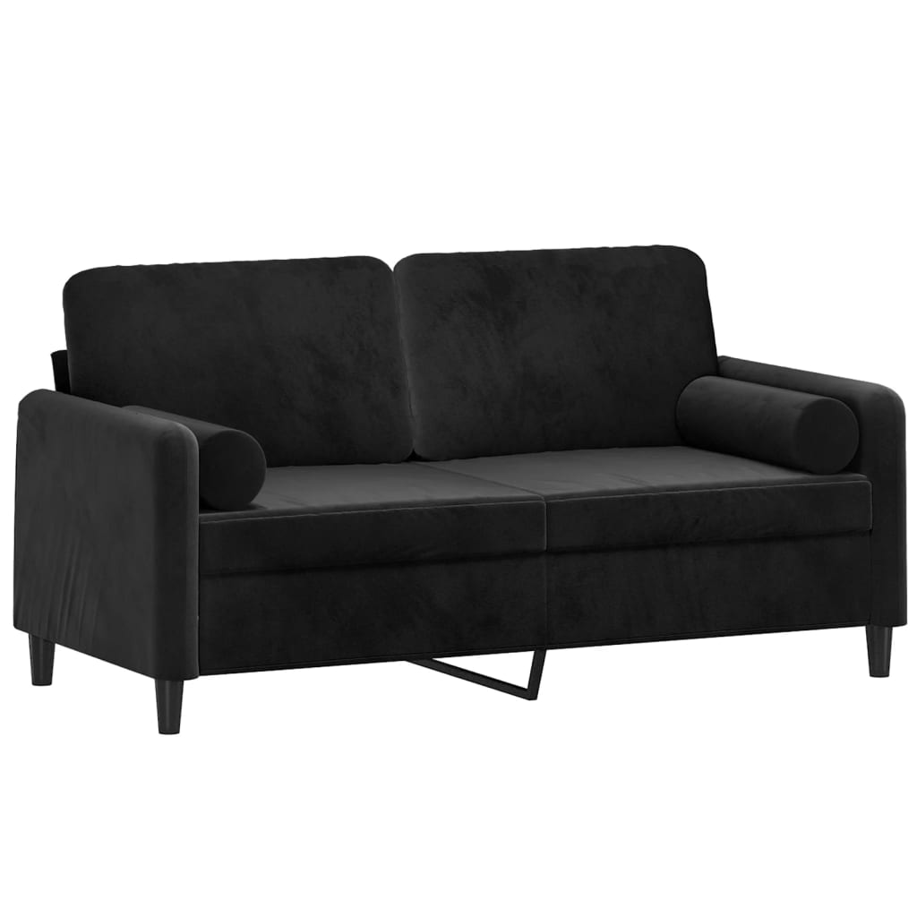 Canapé 2 places avec oreillers décoratifs noir 140 cm velours - XIOS