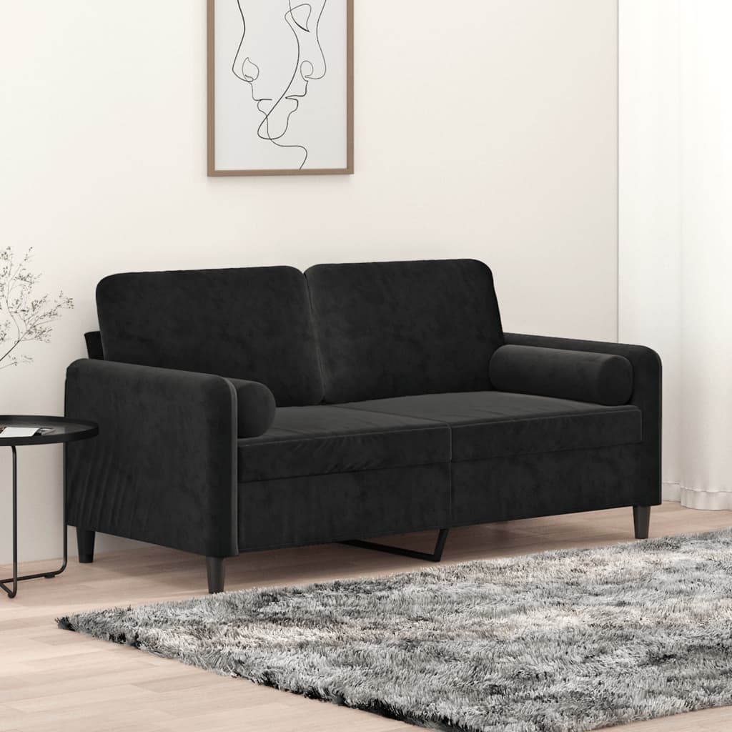 Canapé 2 places avec oreillers décoratifs noir 140 cm velours - XIOS