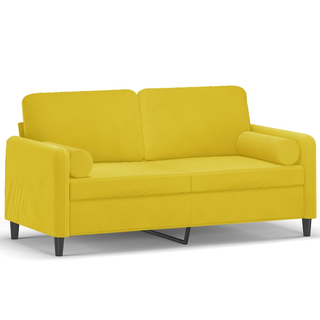Canapé 2 places avec oreillers décoratifs jaune 140 cm velours - XIOS