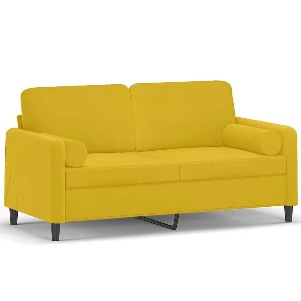 Canapé 2 places avec oreillers décoratifs jaune 140 cm velours - XIOS