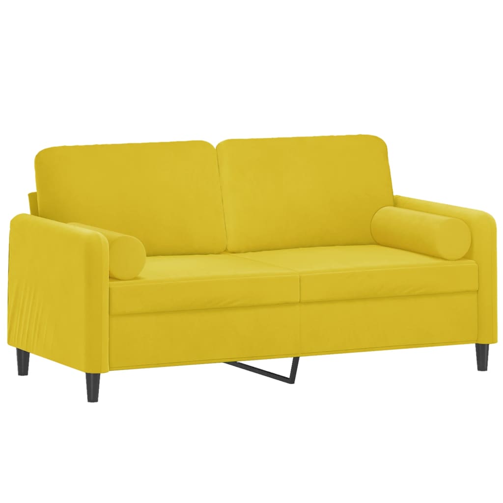 Canapé 2 places avec oreillers décoratifs jaune 140 cm velours - XIOS