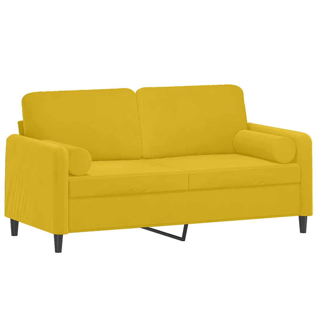 Canapé 2 places avec oreillers décoratifs jaune 140 cm velours - XIOS