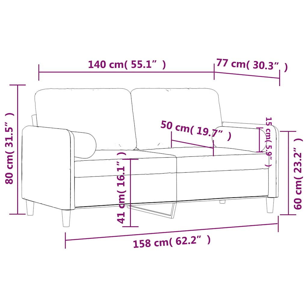 Canapé 2 places avec oreillers décoratifs jaune 140 cm velours - XIOS