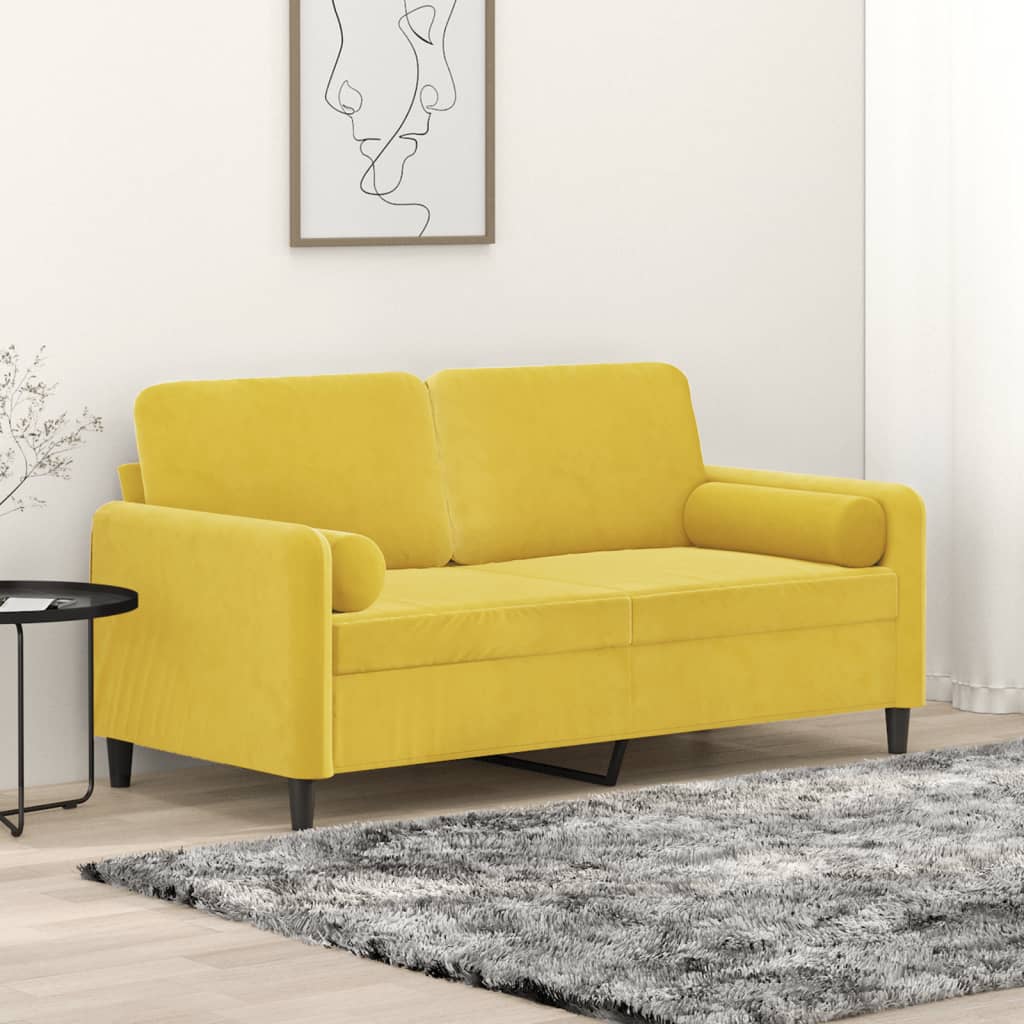 Canapé 2 places avec oreillers décoratifs jaune 140 cm velours - XIOS