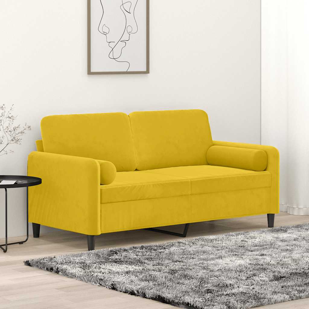 Canapé 2 places avec oreillers décoratifs jaune 140 cm velours - XIOS