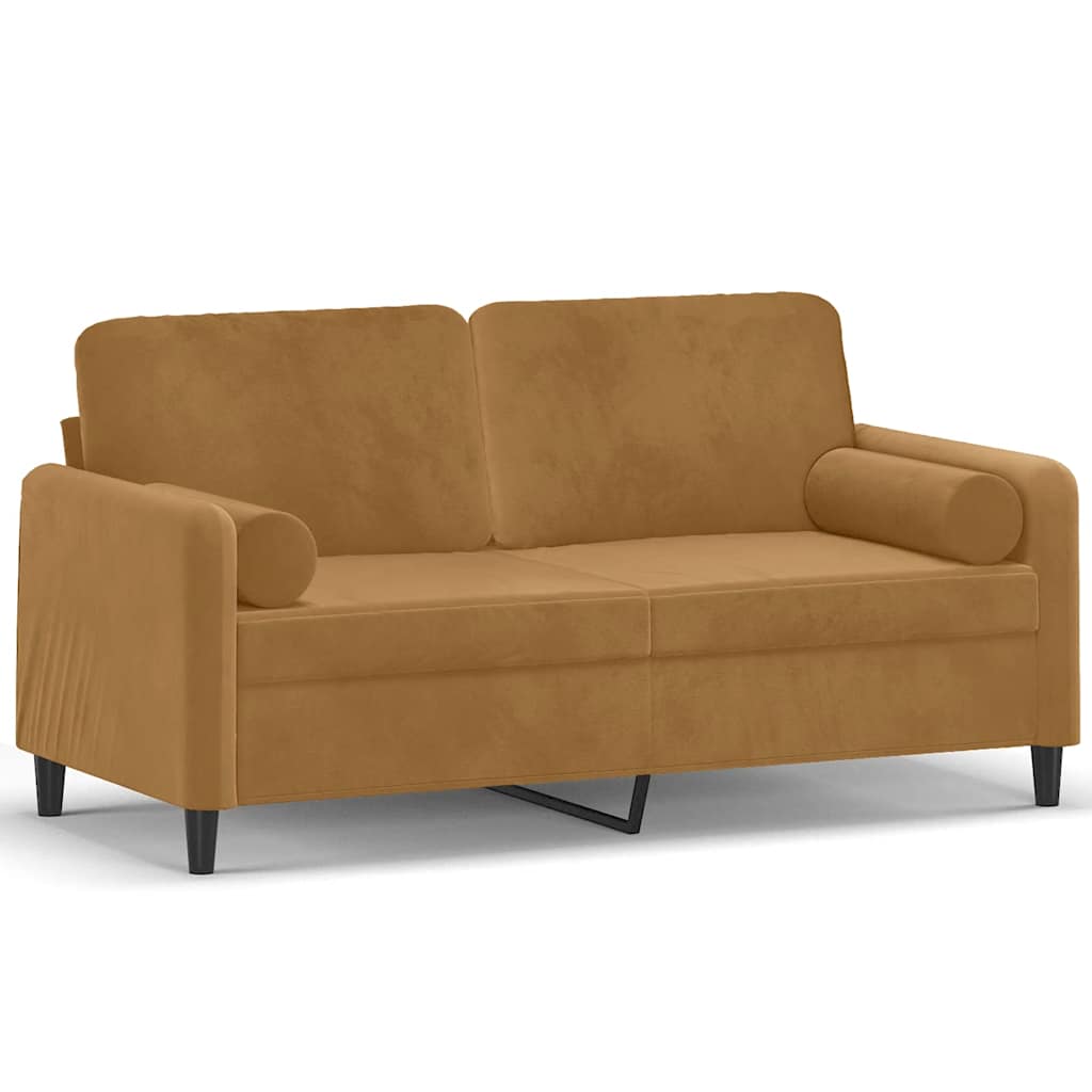 Canapé 2 places avec oreillers décoratifs brun 140 cm velours - XIOS