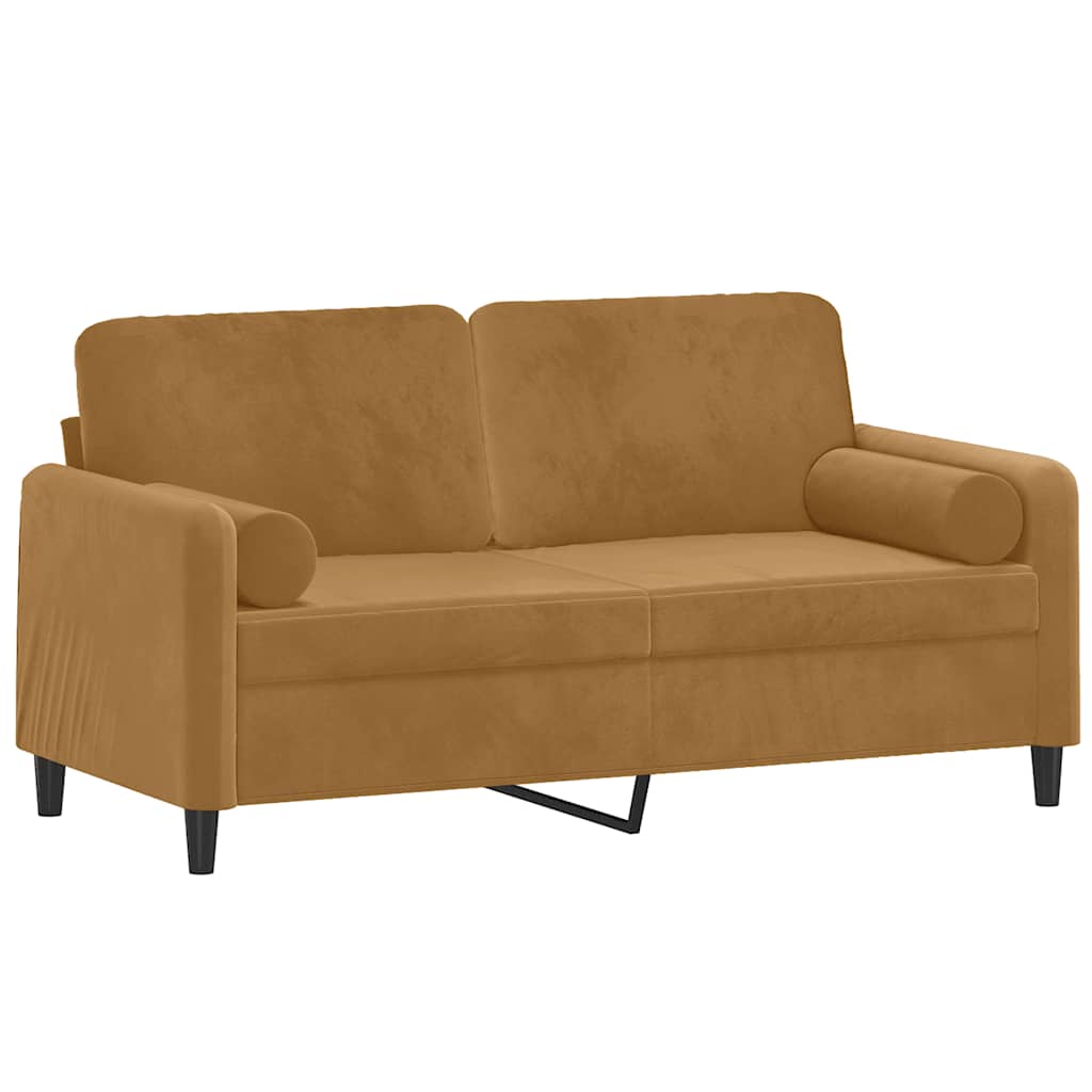 Canapé 2 places avec oreillers décoratifs brun 140 cm velours - XIOS