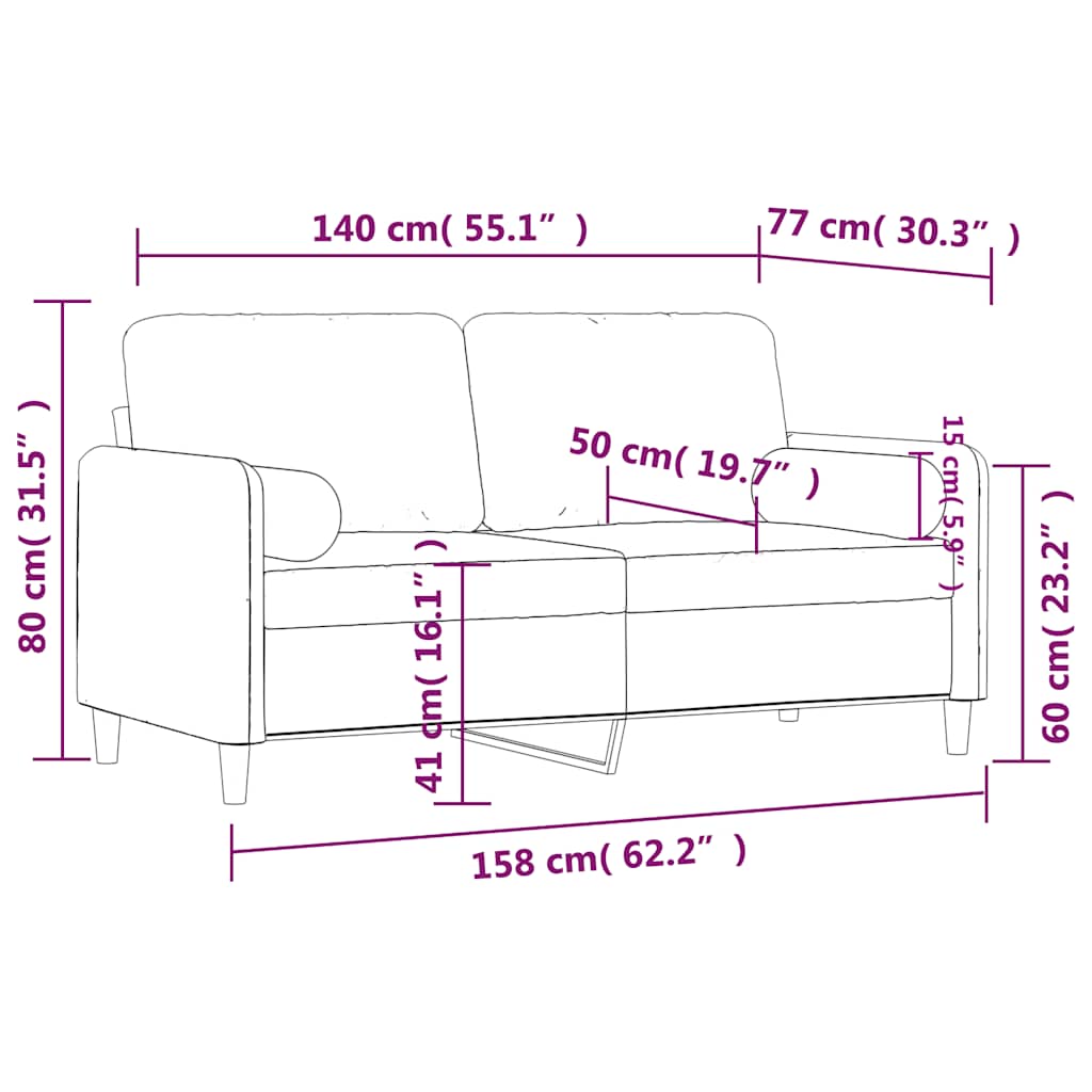 Canapé 2 places avec oreillers décoratifs brun 140 cm velours - XIOS