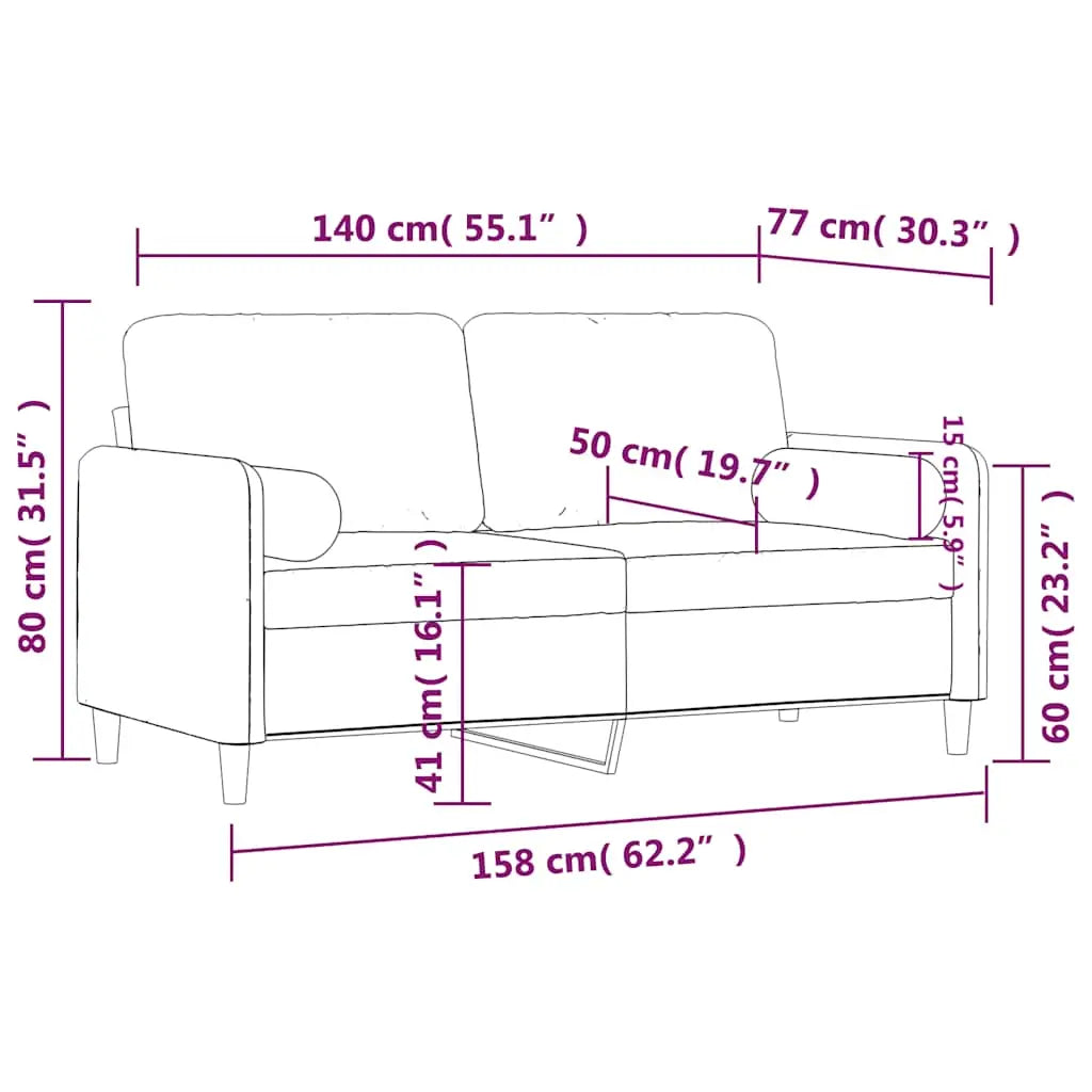 Canapé 2 places avec oreillers décoratifs brun 140 cm velours - XIOS