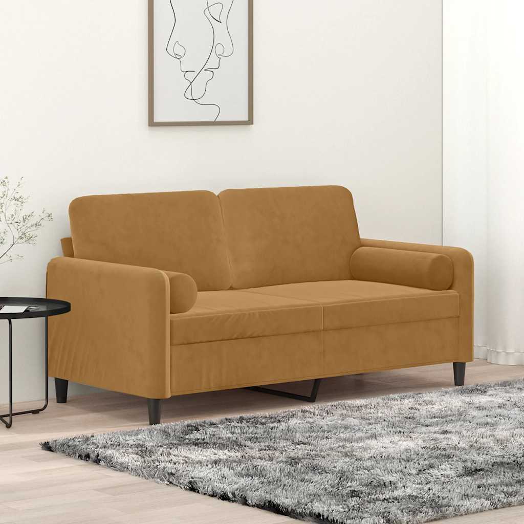 Canapé 2 places avec oreillers décoratifs brun 140 cm velours - XIOS