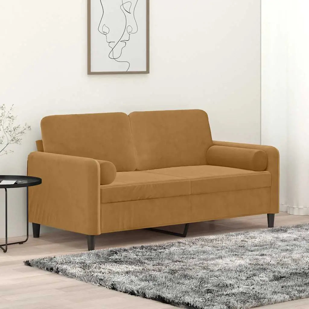 Canapé 2 places avec oreillers décoratifs brun 140 cm velours - XIOS