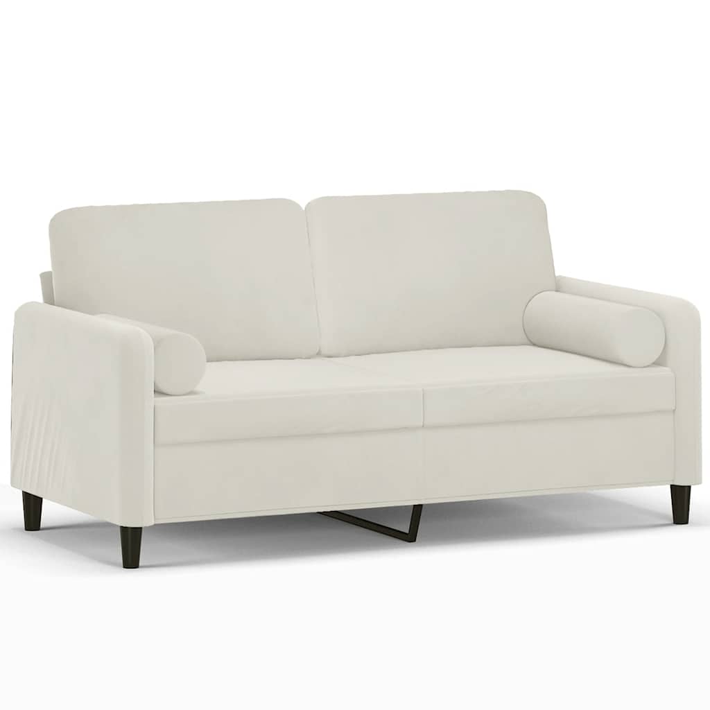 Canapé 2 places avec oreillers décoratifs crème 140 cm velours - XIOS
