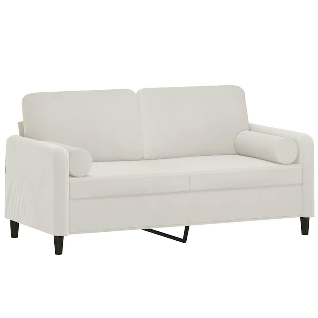 Canapé 2 places avec oreillers décoratifs crème 140 cm velours - XIOS
