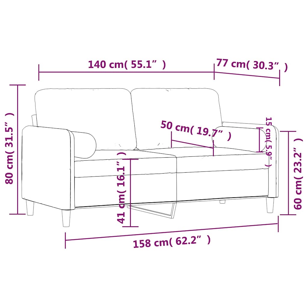 Canapé 2 places avec oreillers décoratifs crème 140 cm velours - XIOS